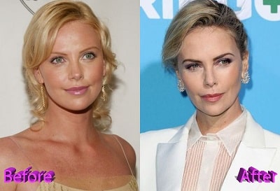 A picture of Charlize Theron before (left) and after (right).